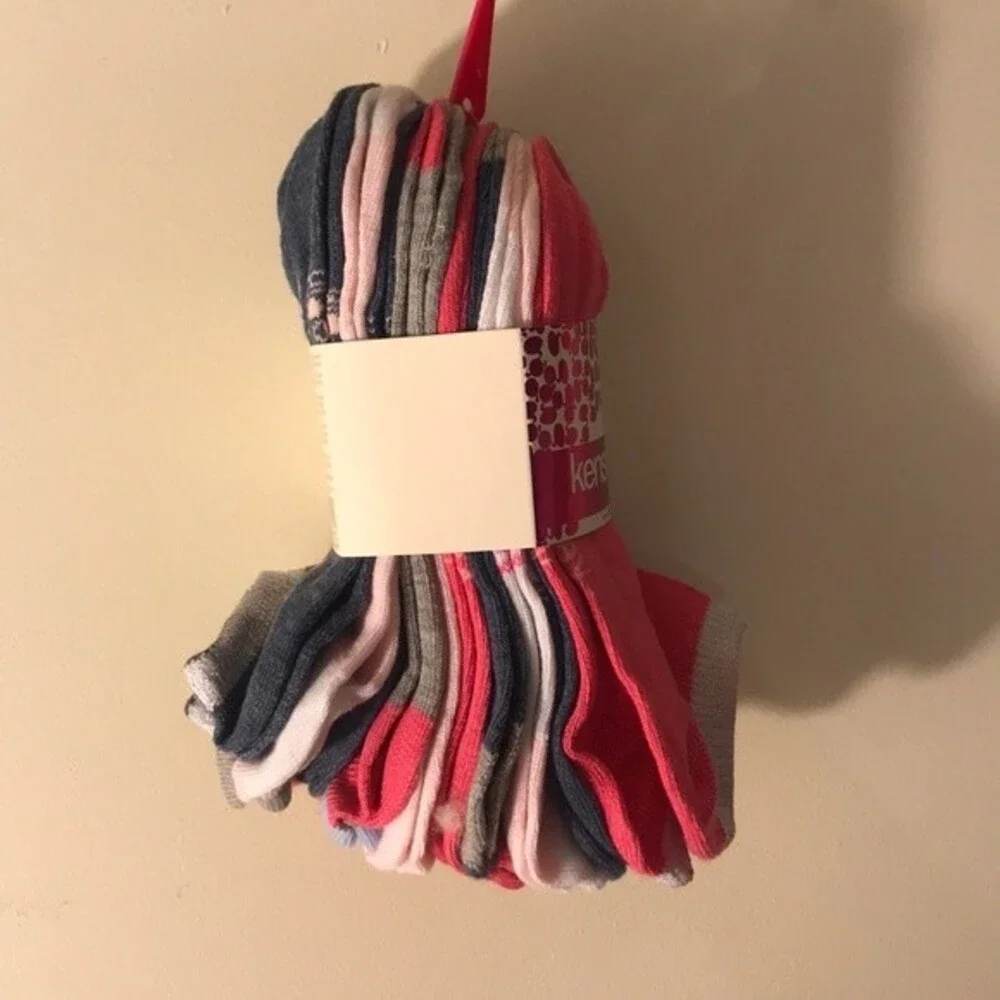 Kensie Girl No Show Socks Pink Blue White Gray